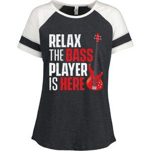 Relax The Bass Player Is Here Bassist Gifts Music Guitar Enza Ladies Jersey Colorblock Tee