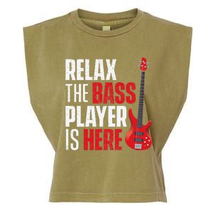 Relax The Bass Player Is Here Bassist Gifts Music Guitar Garment-Dyed Women's Muscle Tee