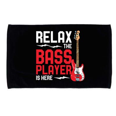 Relax The Bass Player Is Here Funny Music Bassist Guitar Microfiber Hand Towel