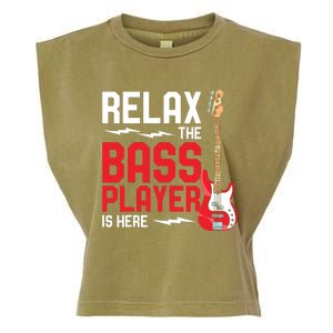 Relax The Bass Player Is Here Funny Music Bassist Guitar Garment-Dyed Women's Muscle Tee