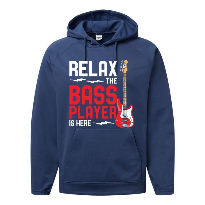 Relax The Bass Player Is Here Funny Music Bassist Guitar Performance Fleece Hoodie