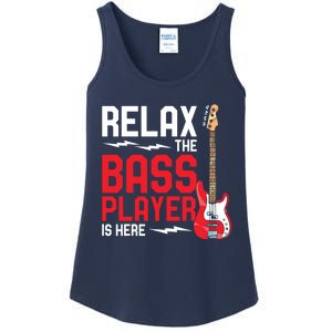 Relax The Bass Player Is Here Funny Music Bassist Guitar Ladies Essential Tank