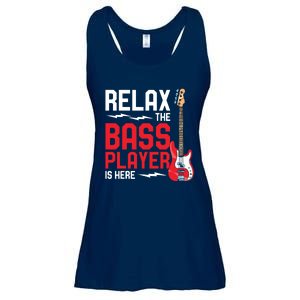 Relax The Bass Player Is Here Funny Music Bassist Guitar Ladies Essential Flowy Tank