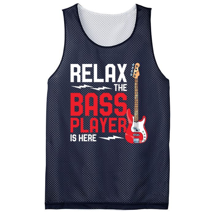 Relax The Bass Player Is Here Funny Music Bassist Guitar Mesh Reversible Basketball Jersey Tank