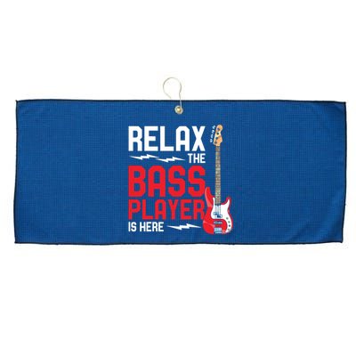 Relax The Bass Player Is Here Funny Music Bassist Guitar Large Microfiber Waffle Golf Towel