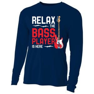 Relax The Bass Player Is Here Funny Music Bassist Guitar Cooling Performance Long Sleeve Crew