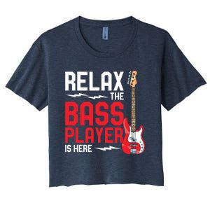 Relax The Bass Player Is Here Funny Music Bassist Guitar Women's Crop Top Tee