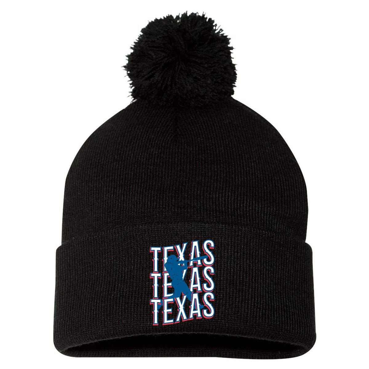 Retro Texas Baseball Pom Pom 12in Knit Beanie