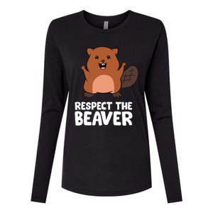 Respect The Beaver Funny Beaver Womens Cotton Relaxed Long Sleeve T-Shirt