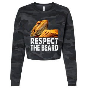 Respect The Beard Funny Bearded Dragon Lizard Owner Son Cropped Pullover Crew