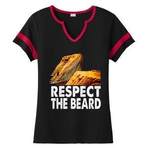 Respect The Beard Funny Bearded Dragon Lizard Owner Son Ladies Halftime Notch Neck Tee