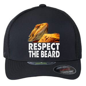 Respect The Beard Funny Bearded Dragon Lizard Owner Son Flexfit Unipanel Trucker Cap