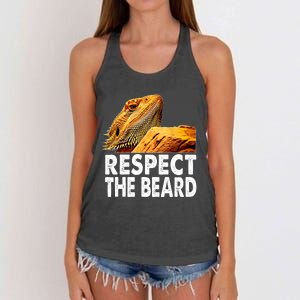 Respect The Beard Funny Bearded Dragon Lizard Owner Son Women's Knotted Racerback Tank