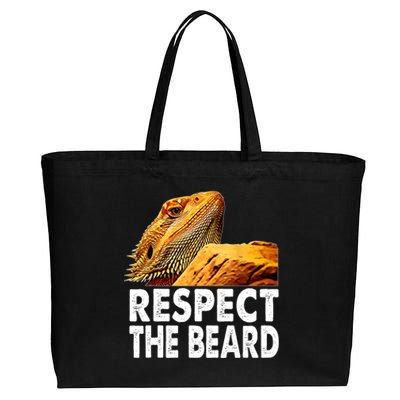 Respect The Beard Funny Bearded Dragon Lizard Owner Son Cotton Canvas Jumbo Tote