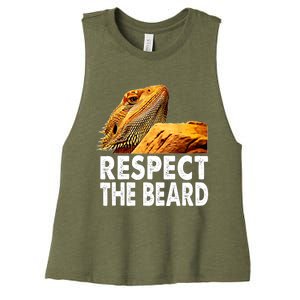 Respect The Beard Funny Bearded Dragon Lizard Owner Son Women's Racerback Cropped Tank