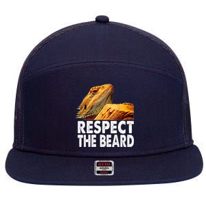 Respect The Beard Funny Bearded Dragon Lizard Owner Son 7 Panel Mesh Trucker Snapback Hat