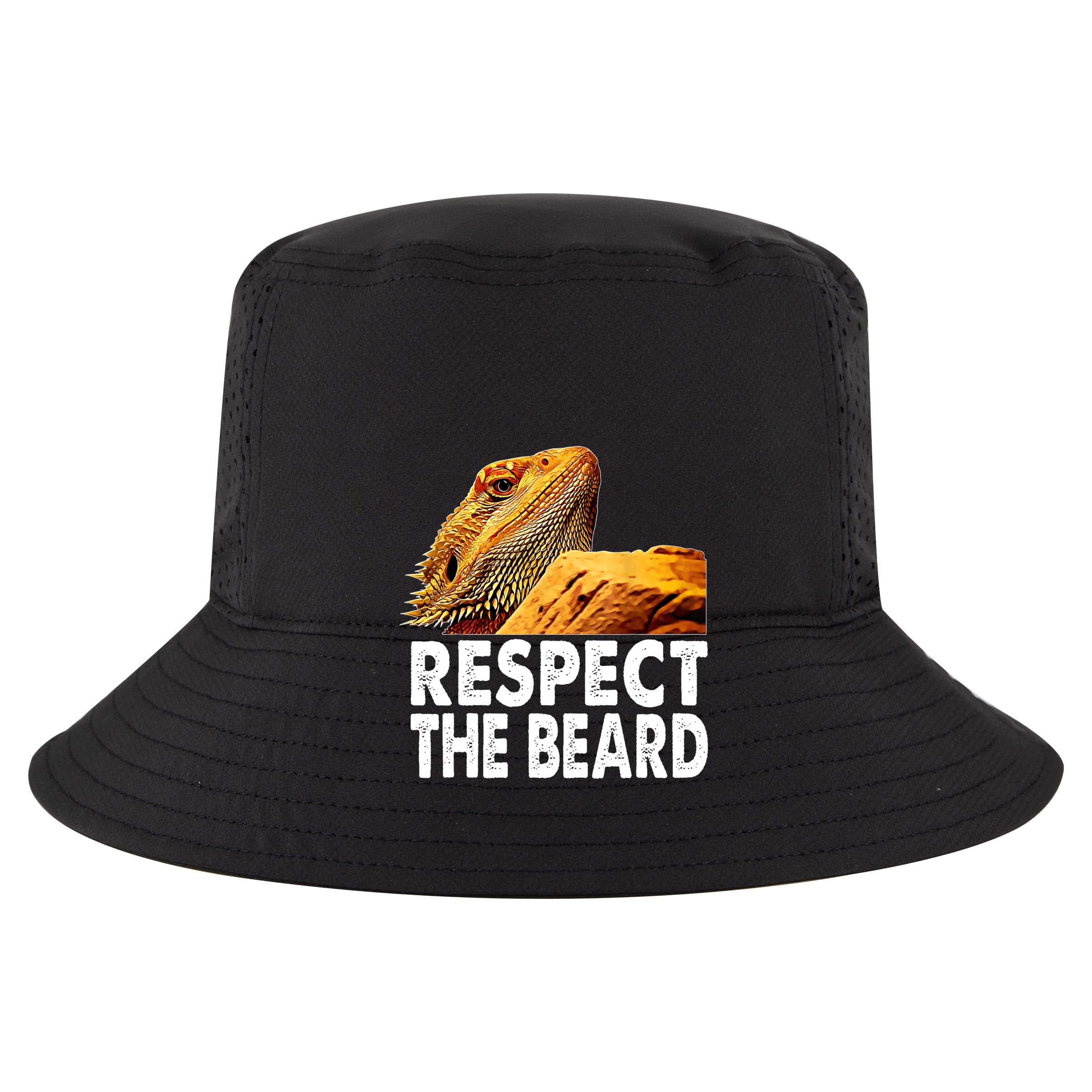 Respect The Beard Funny Bearded Dragon Lizard Owner Son 7 Panel Mesh Trucker Snapback Hat