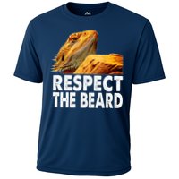 Respect The Beard Funny Bearded Dragon Lizard Owner Son Cooling Performance Crew T-Shirt