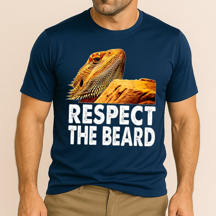 Respect The Beard Funny Bearded Dragon Lizard Owner Son Cooling Performance Crew T-Shirt