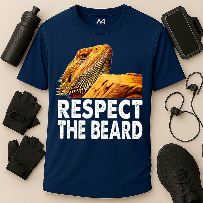 Respect The Beard Funny Bearded Dragon Lizard Owner Son Cooling Performance Crew T-Shirt