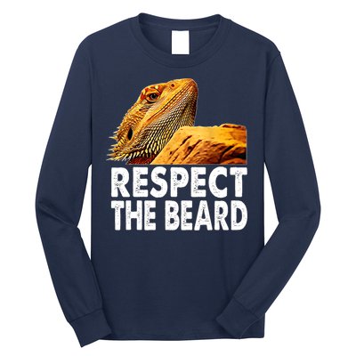 Respect The Beard Funny Bearded Dragon Lizard Owner Son Long Sleeve Shirt