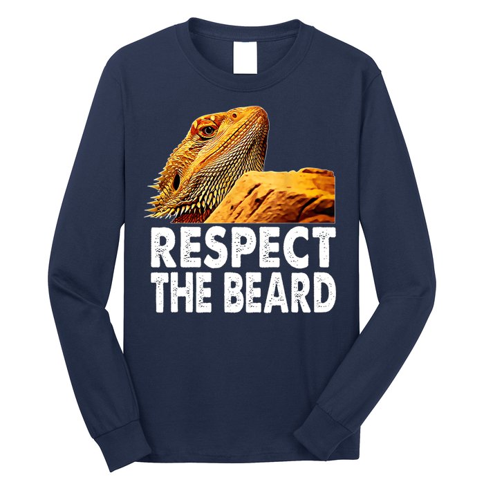 Respect The Beard Funny Bearded Dragon Lizard Owner Son Long Sleeve Shirt