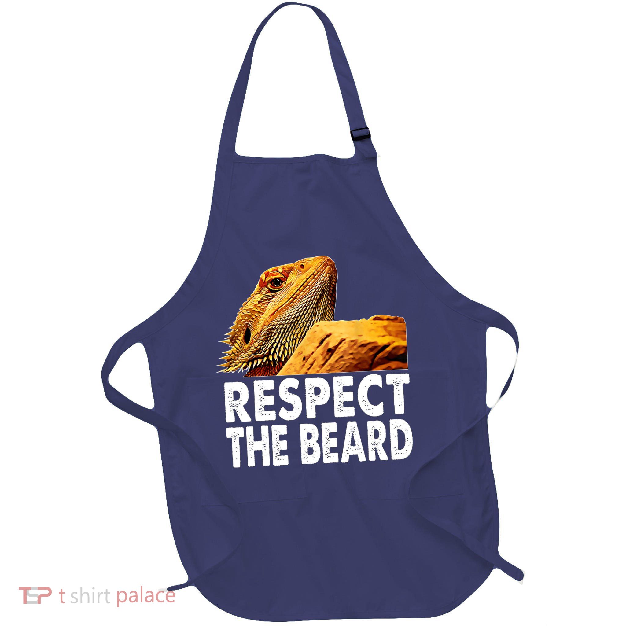 Respect The Beard Funny Bearded Dragon Lizard Owner Son Apron