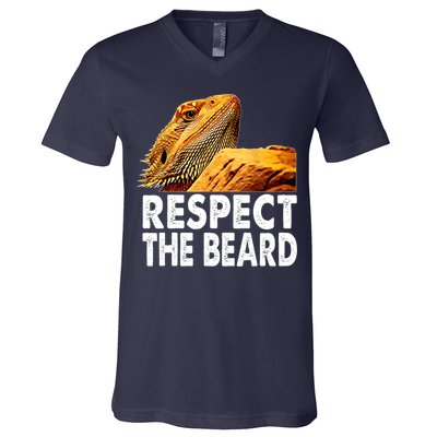Respect The Beard Funny Bearded Dragon Lizard Owner Son V-Neck T-Shirt