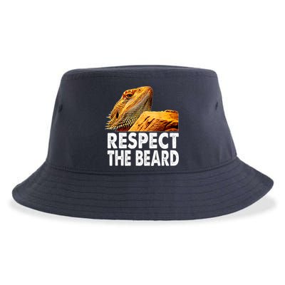 Respect The Beard Funny Bearded Dragon Lizard Owner Son Sustainable Bucket Hat