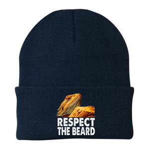 Respect The Beard Funny Bearded Dragon Lizard Owner Son Knit Cap Winter Beanie