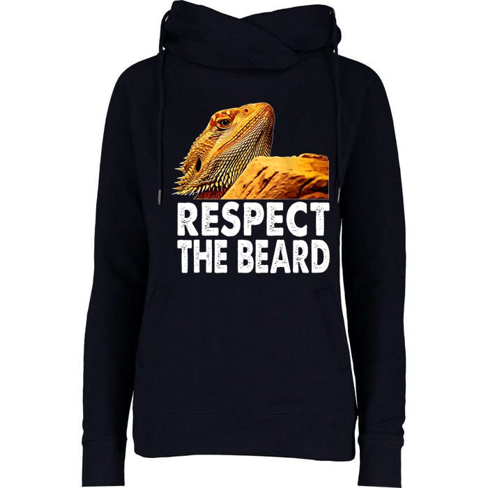 Respect The Beard Funny Bearded Dragon Lizard Owner Son Womens Funnel Neck Pullover Hood