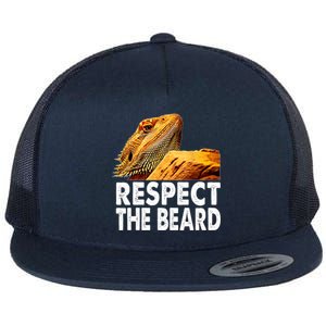 Respect The Beard Funny Bearded Dragon Lizard Owner Son Flat Bill Trucker Hat