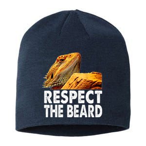 Respect The Beard Funny Bearded Dragon Lizard Owner Son Sustainable Beanie