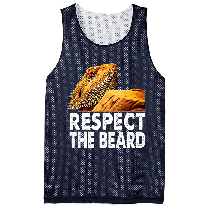 Respect The Beard Funny Bearded Dragon Lizard Owner Son Mesh Reversible Basketball Jersey Tank