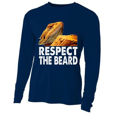 Respect The Beard Funny Bearded Dragon Lizard Owner Son Cooling Performance Long Sleeve Crew