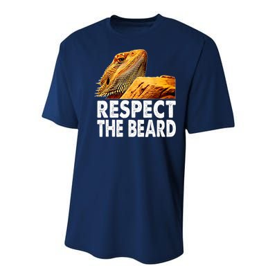 Respect The Beard Funny Bearded Dragon Lizard Owner Son Youth Performance Sprint T-Shirt