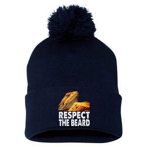 Respect The Beard Funny Bearded Dragon Lizard Owner Son Pom Pom 12in Knit Beanie