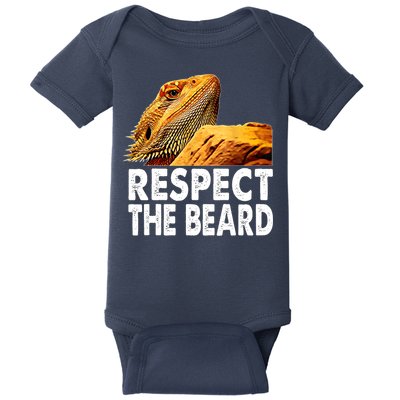 Respect The Beard Funny Bearded Dragon Lizard Owner Son Baby Bodysuit