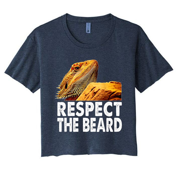 Respect The Beard Funny Bearded Dragon Lizard Owner Son Women's Crop Top Tee