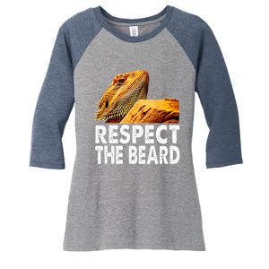 Respect The Beard Funny Bearded Dragon Lizard Owner Son Women's Tri-Blend 3/4-Sleeve Raglan Shirt