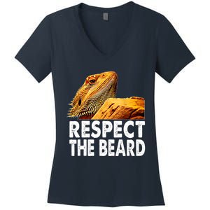 Respect The Beard Funny Bearded Dragon Lizard Owner Son Women's V-Neck T-Shirt