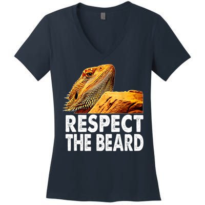 Respect The Beard Funny Bearded Dragon Lizard Owner Son Women's V-Neck T-Shirt
