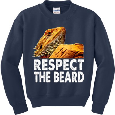 Respect The Beard Funny Bearded Dragon Lizard Owner Son Kids Sweatshirt