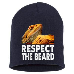 Respect The Beard Funny Bearded Dragon Lizard Owner Son Short Acrylic Beanie