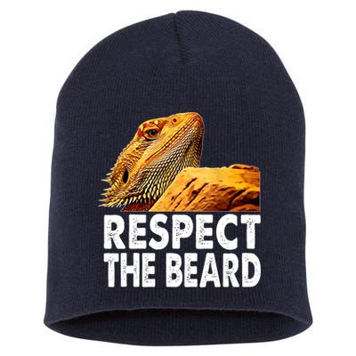 Respect The Beard Funny Bearded Dragon Lizard Owner Son Short Acrylic Beanie