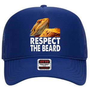 Respect The Beard Funny Bearded Dragon Lizard Owner Son High Crown Mesh Back Trucker Hat