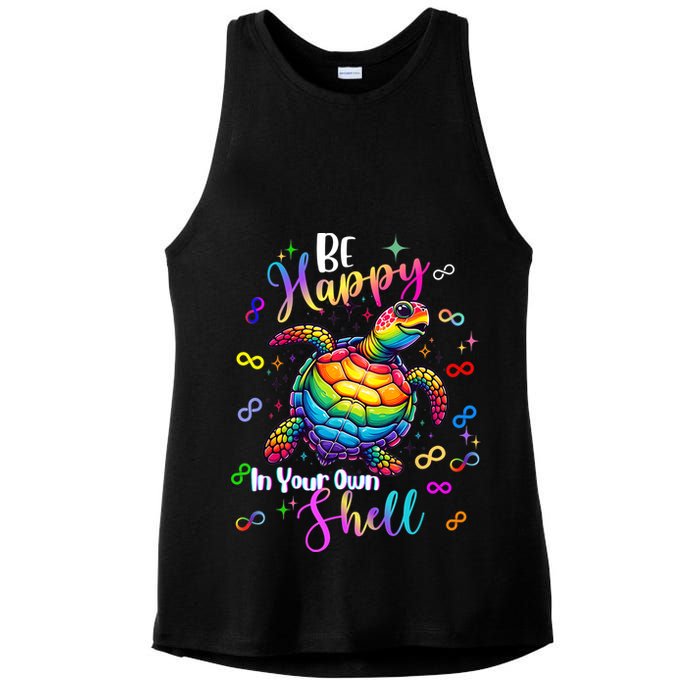 Rainbow Turtle Be Happy In Your Own Shell Autism Awareness Ladies PosiCharge Tri-Blend Wicking Tank
