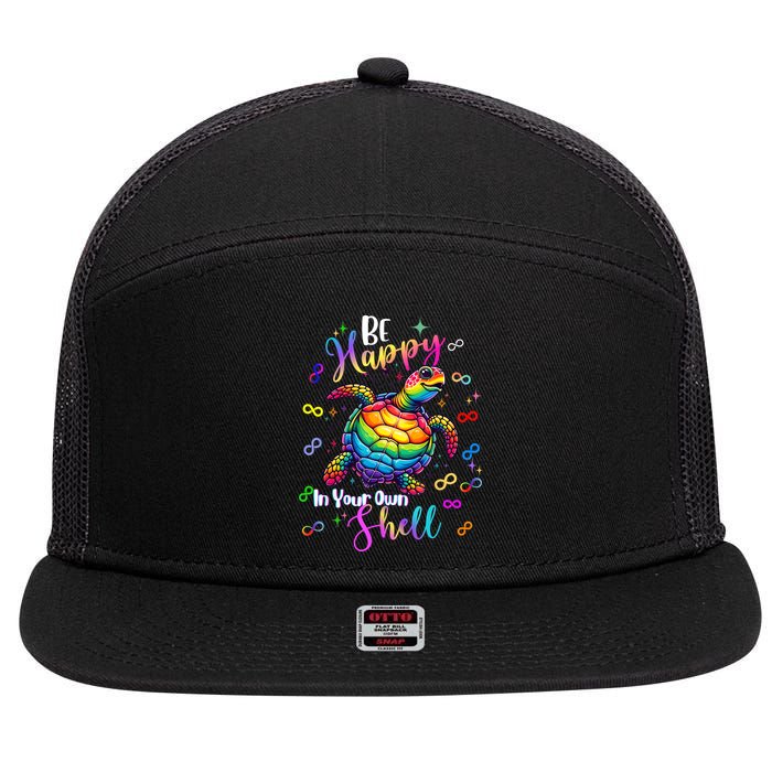 Rainbow Turtle Be Happy In Your Own Shell Autism Awareness 7 Panel Mesh Trucker Snapback Hat