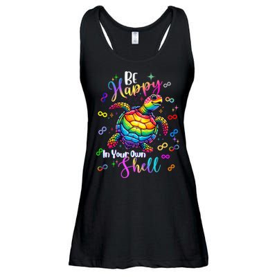Rainbow Turtle Be Happy In Your Own Shell Autism Awareness Ladies Essential Flowy Tank