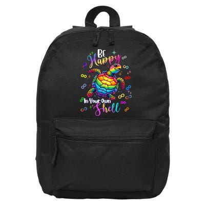 Rainbow Turtle Be Happy In Your Own Shell Autism Awareness 16 in Basic Backpack